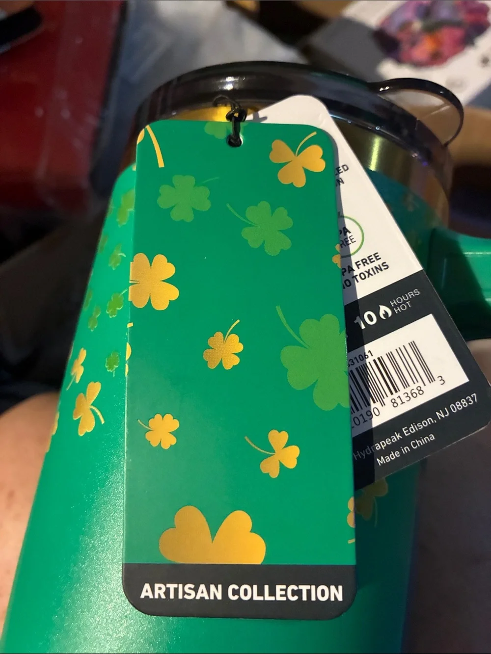Insulated Travel Mug - Metallic Green with green Handle